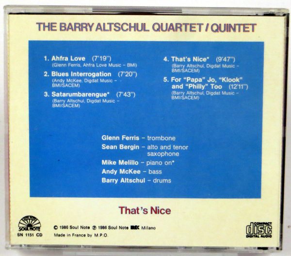 THE BARRY ALTSCHUL QUARTET/QUINTET - That's Nice - CD 1986 - obrazek 2
