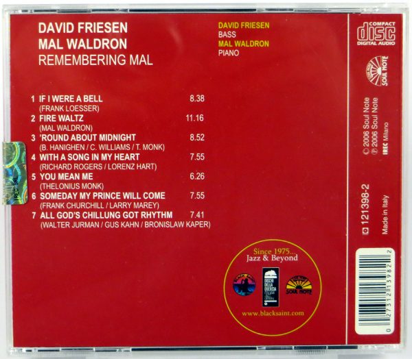 DAVID FRIESEN / MAL WALDRON - Remembering Mal - CD 2006 - obrazek 2