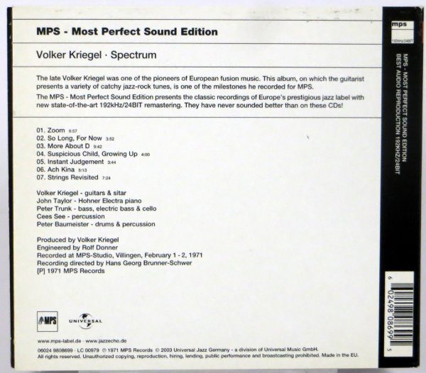 VOLKER KRIEGEL - Spectrum - CD 2003 - obrazek 2