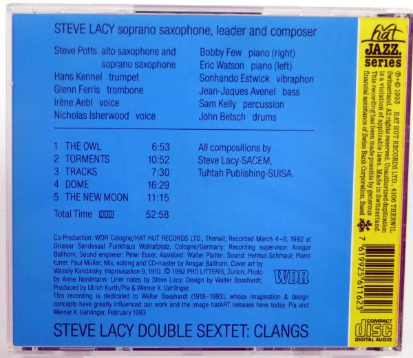 STEVE LACY DOUBLE SEXTET - Clangs - CD 1993 - obrazek 2