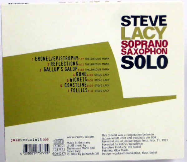 STEVE LACY - Live At Jazzwerkstatt Peitz - CD 2006 - obrazek 2