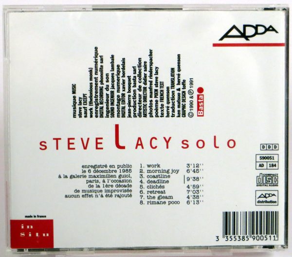 STEVE LACY - Solo - CD 1991 - obrazek 2