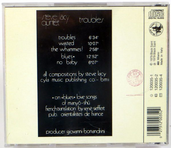 STEVE LACY QUINTET - Troubles - CD 1993 - obrazek 2
