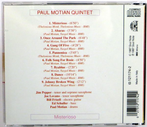 PAUL MOTIAN QUINTET - Misterioso - CD 1987 - obrazek 2