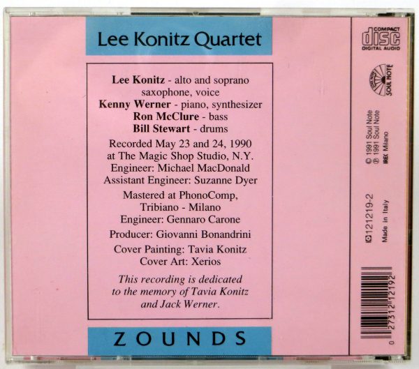 LEE KONITZ QUARTET - Zounds - CD 1991 - obrazek 2