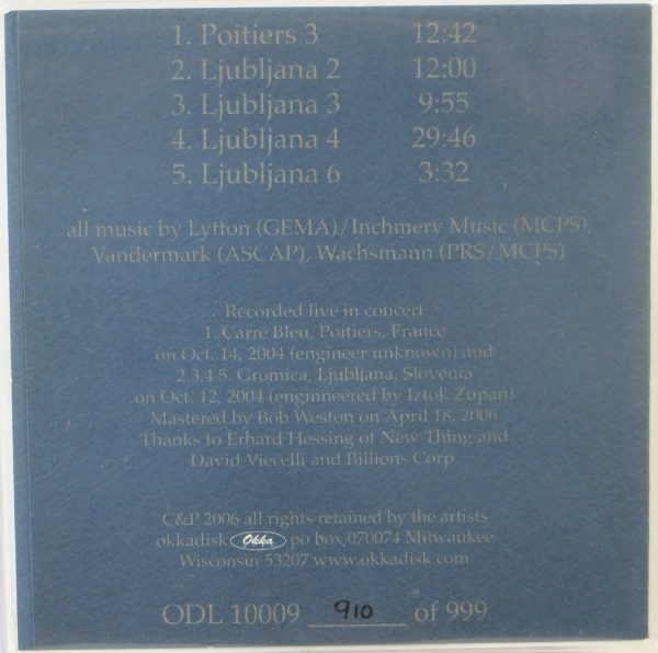 CINC - PAUL LYTTON / KEN VANDERMARK / PHILLIPP WACHSMANN - CD US limitowana 2006 - obrazek 2