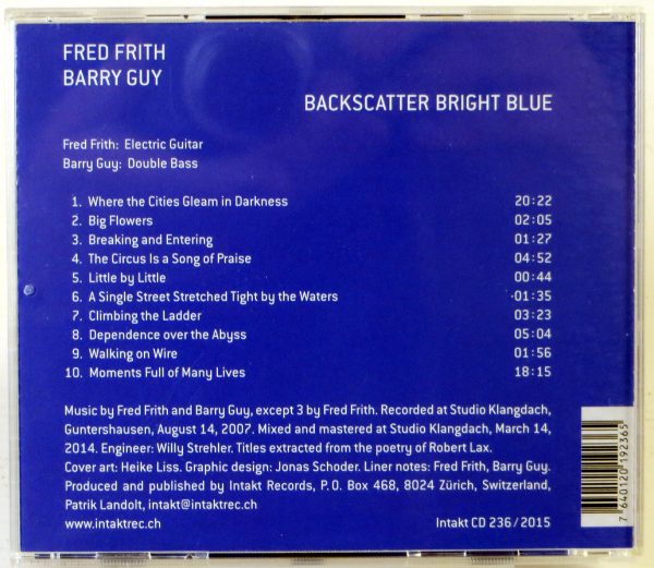 FRED FRITH / BARRY GUY - Backscatter Bright Blue - CD 2014 - obrazek 2