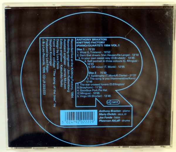 ANTHONY BRAXTON - Knitting Factory (Piano/Quartet) 1994, Vol. 1 - 2 CD - obrazek 2