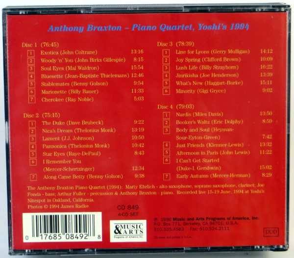 ANTHONY BRAXTON - Piano Quartet, Yoshi's 1994 - 4 CD - obrazek 2