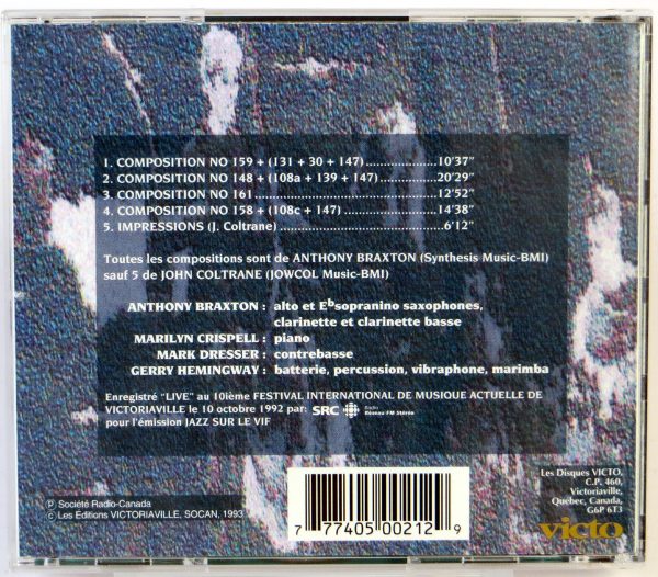 ANTHONY BRAXTON QUARTET - (Victoriaville) 1992 - CD - obrazek 2