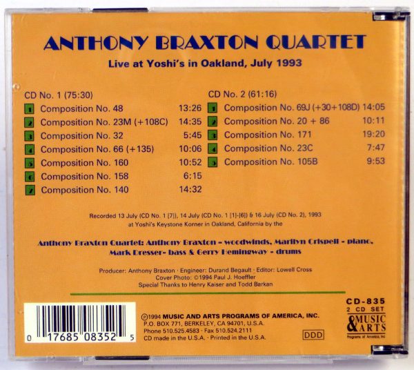 ANTHONY BRAXTON QUARTET - Twelve Compositions - Live At Yoshi's In Oakland, July 1993  - 2 CD - obrazek 2