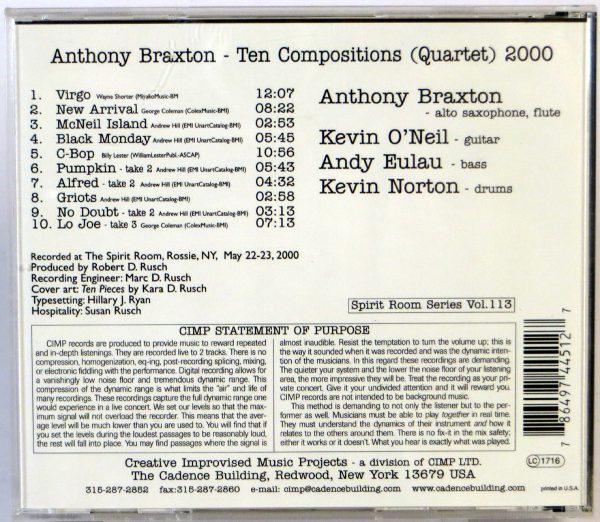ANTHONY BRAXTON - Ten Compositions (Quartet) 2000 - CD - obrazek 2